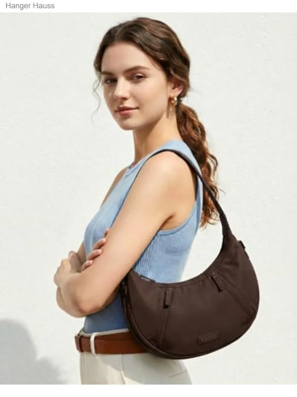 Lightweight Nylon Crescent Crossbody Bag with Adjustable Strap, Anti-Theft